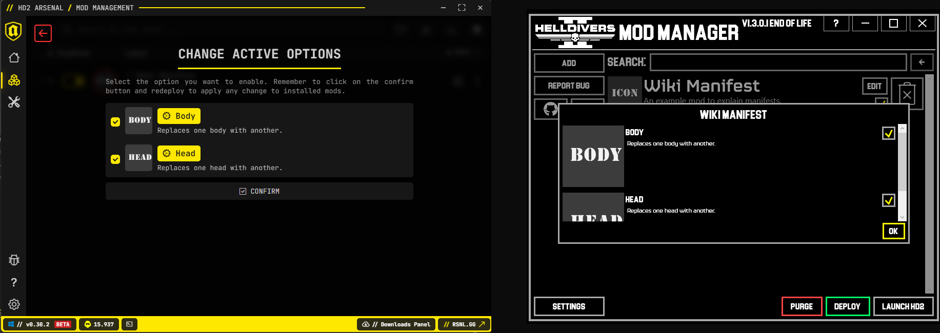 Simple mod with options manager view
