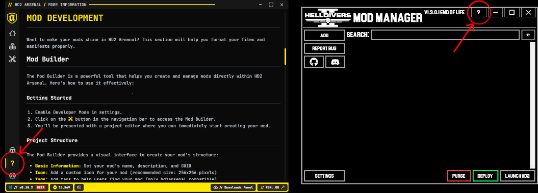Mod Manager help sections